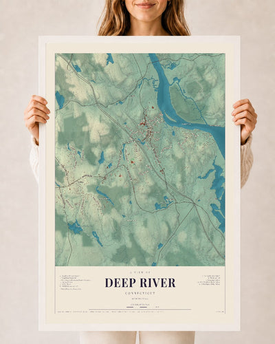 Deep River, Connecticut map print, 24" x 36", W/ White Ayous Wood Frame