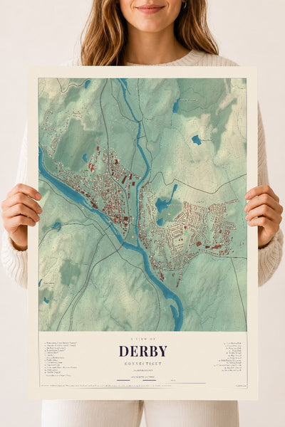 Derby, Connecticut map print, 18" x 24", Archival Matte Print