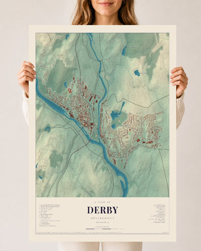 Derby, Connecticut map print, 24" x 36", Archival Matte Print