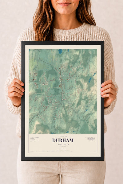 Durham, Connecticut map print, 12" x 18", W/ Black Ayous Wood Frame