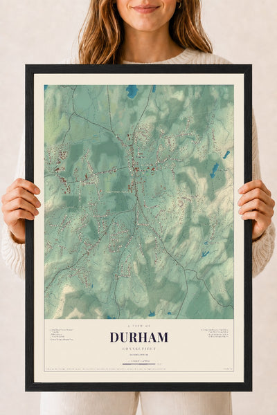 Durham, Connecticut map print, 18" x 24", W/ Black Ayous Wood Frame