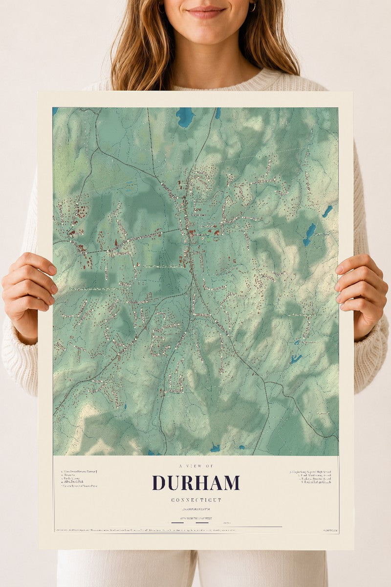 Durham, Connecticut map print, 18" x 24", Archival Matte Print