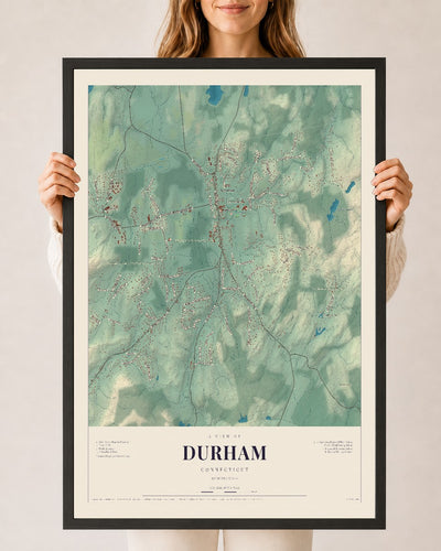 Durham, Connecticut map print, 24" x 36", W/ Black Ayous Wood Frame