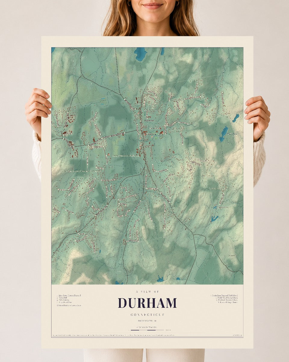 Durham, Connecticut map print, 24" x 36", Archival Matte Print