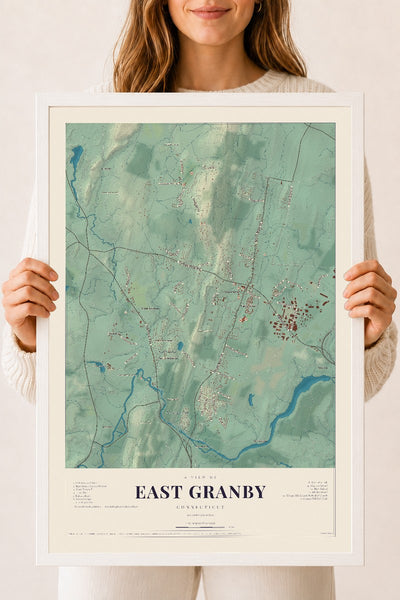 East Granby, Connecticut map print, 18" x 24", W/ White Ayous Wood Frame