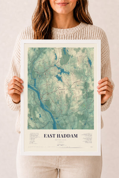East Haddam, Connecticut map print, 12" x 18", W/ White Ayous Wood Frame