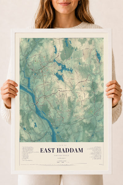 East Haddam, Connecticut map print, 18" x 24", W/ White Ayous Wood Frame