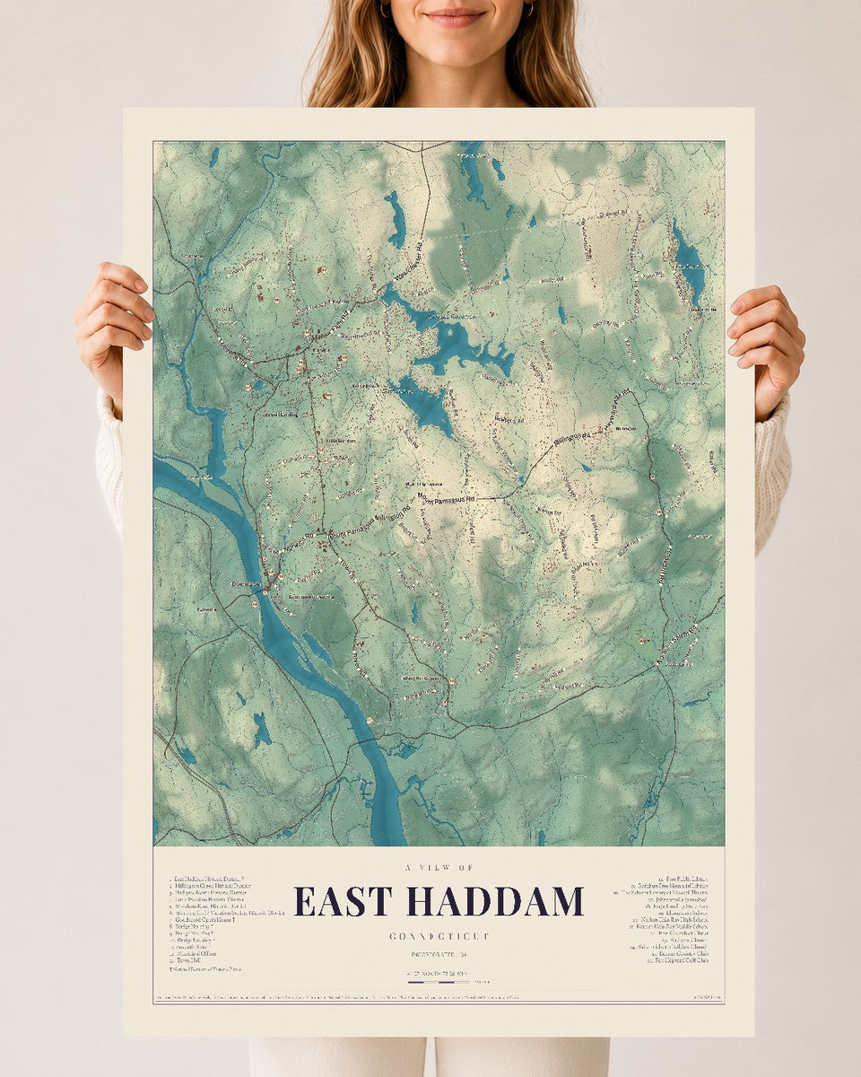 East Haddam, Connecticut map print, 24" x 36", Archival Matte Print