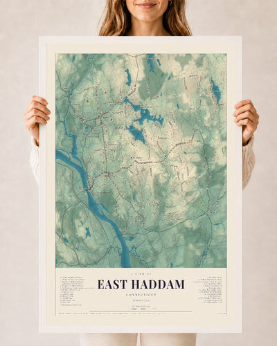 East Haddam, Connecticut map print, 24" x 36", W/ White Ayous Wood Frame