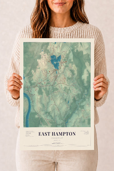East Hampton, Connecticut map print, 12" x 18", Archival Matte Print