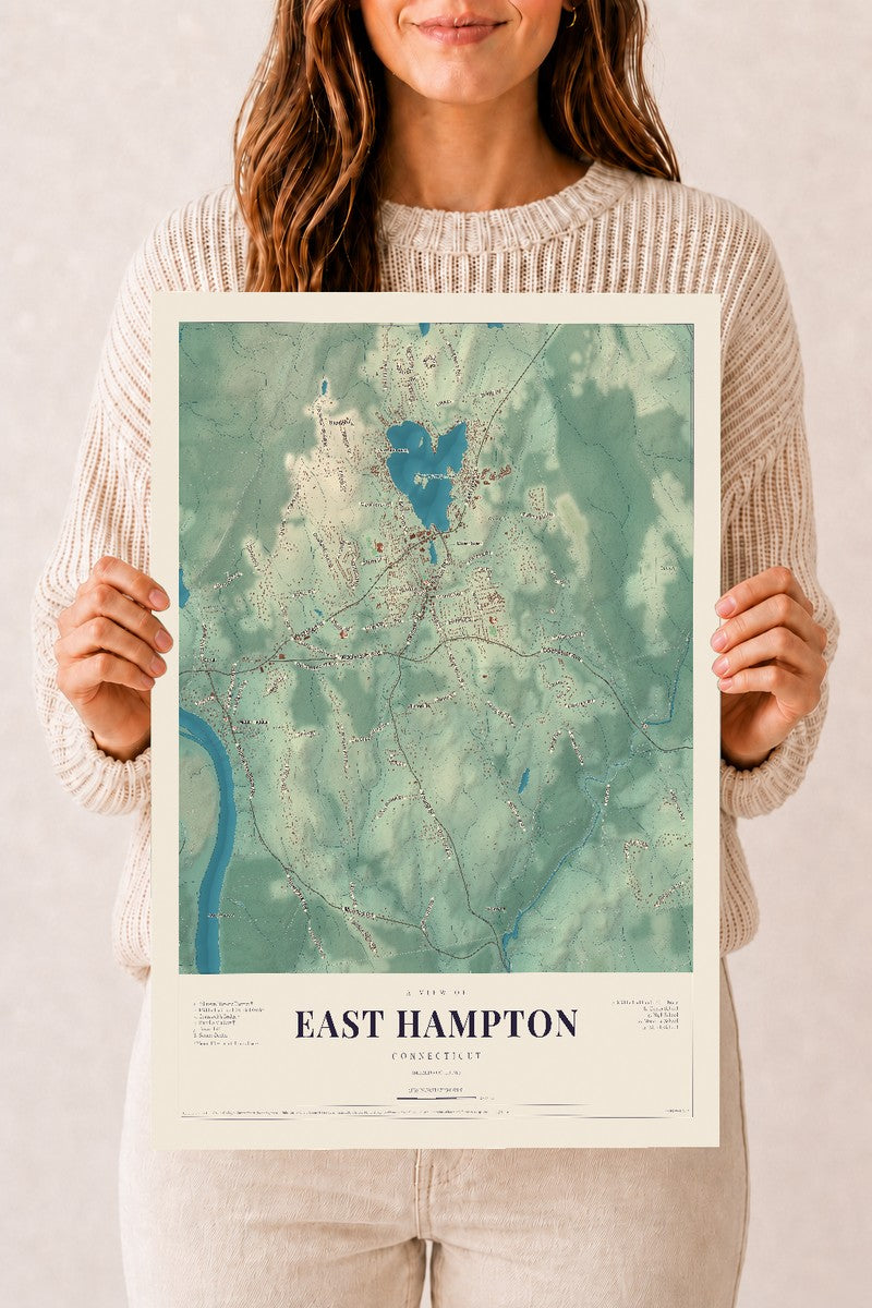 East Hampton, Connecticut map print, 12" x 18", Archival Matte Print