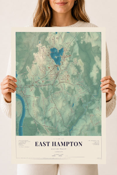 East Hampton, Connecticut map print, 18" x 24", Archival Matte Print