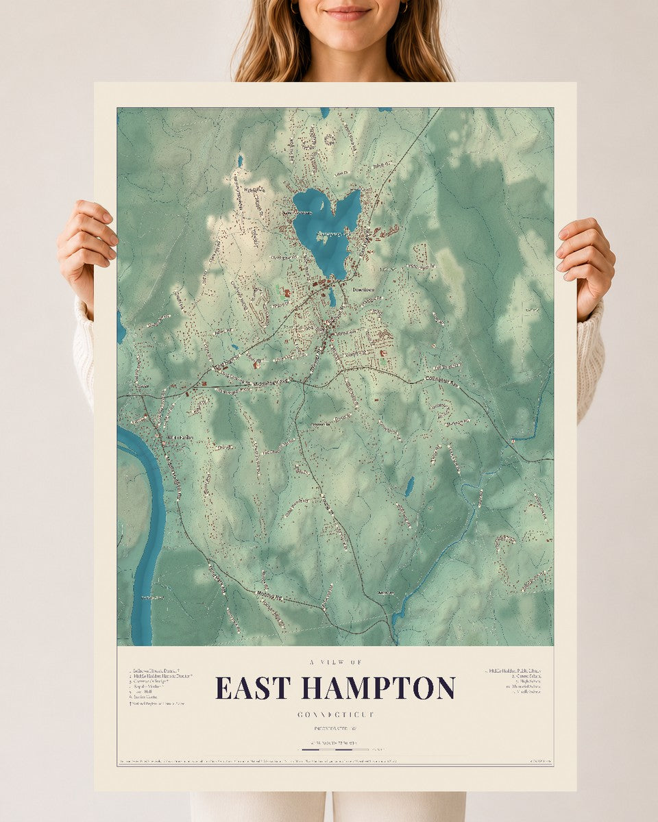 East Hampton, Connecticut map print, 24" x 36", Archival Matte Print