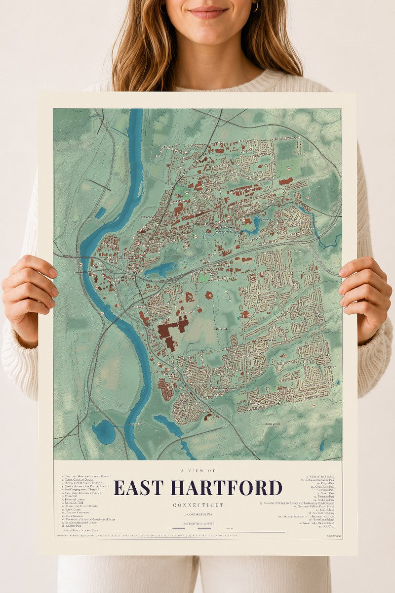 East Hartford, Connecticut map print, 18" x 24", Archival Matte Print