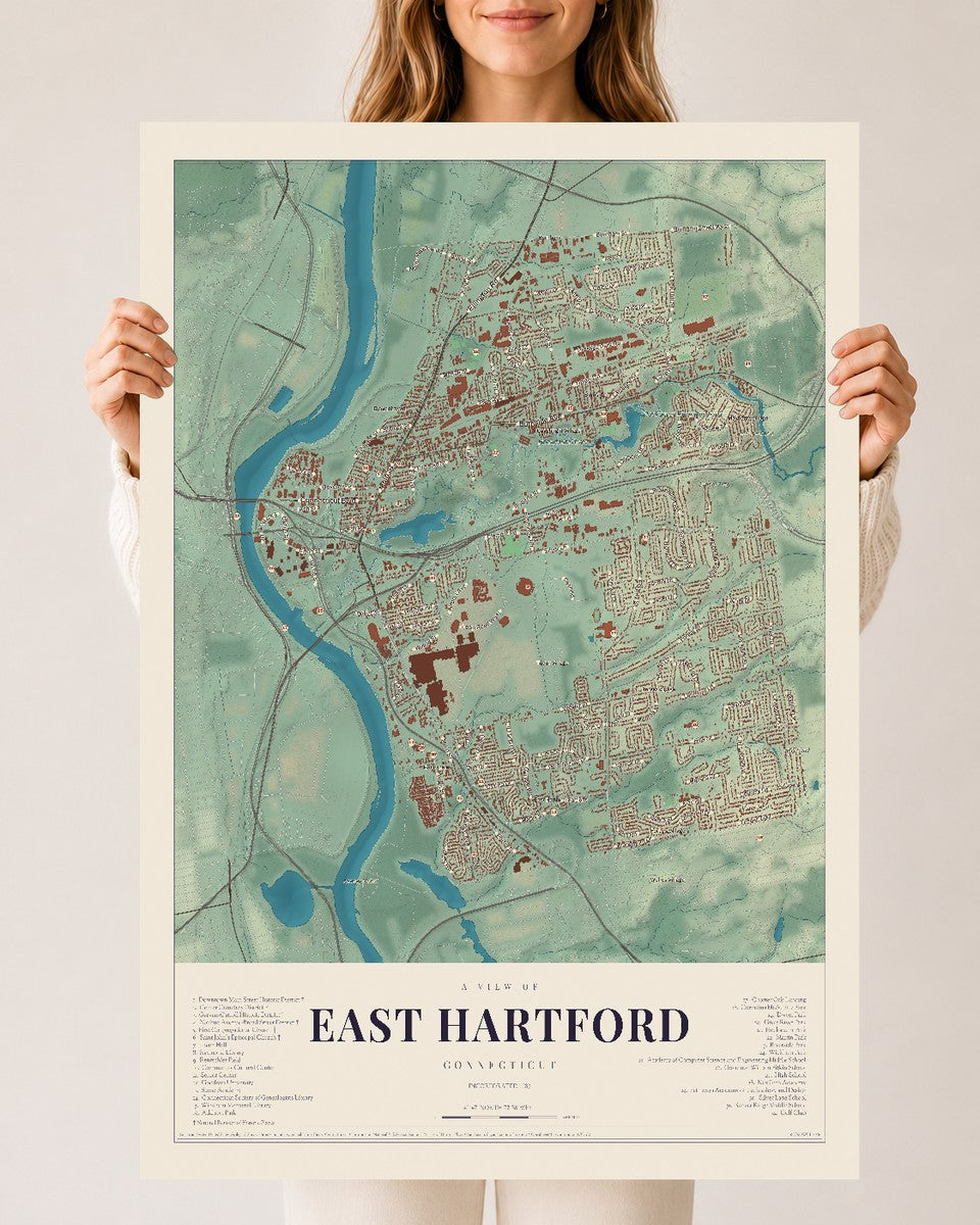 East Hartford, Connecticut map print, 24" x 36", Archival Matte Print