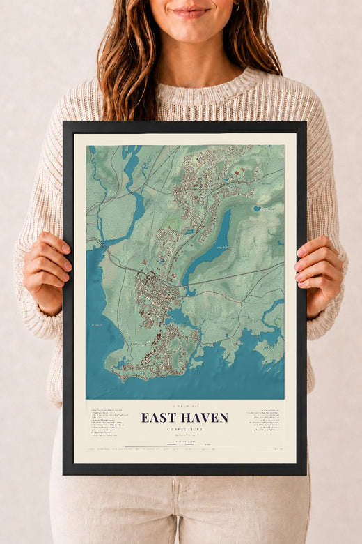 Map of East Haven, Connecticut, 12 x 18 inch print in a black wood frame