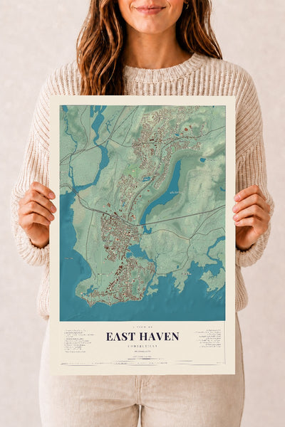 East Haven, Connecticut map print, 12" x 18", Archival Matte Print
