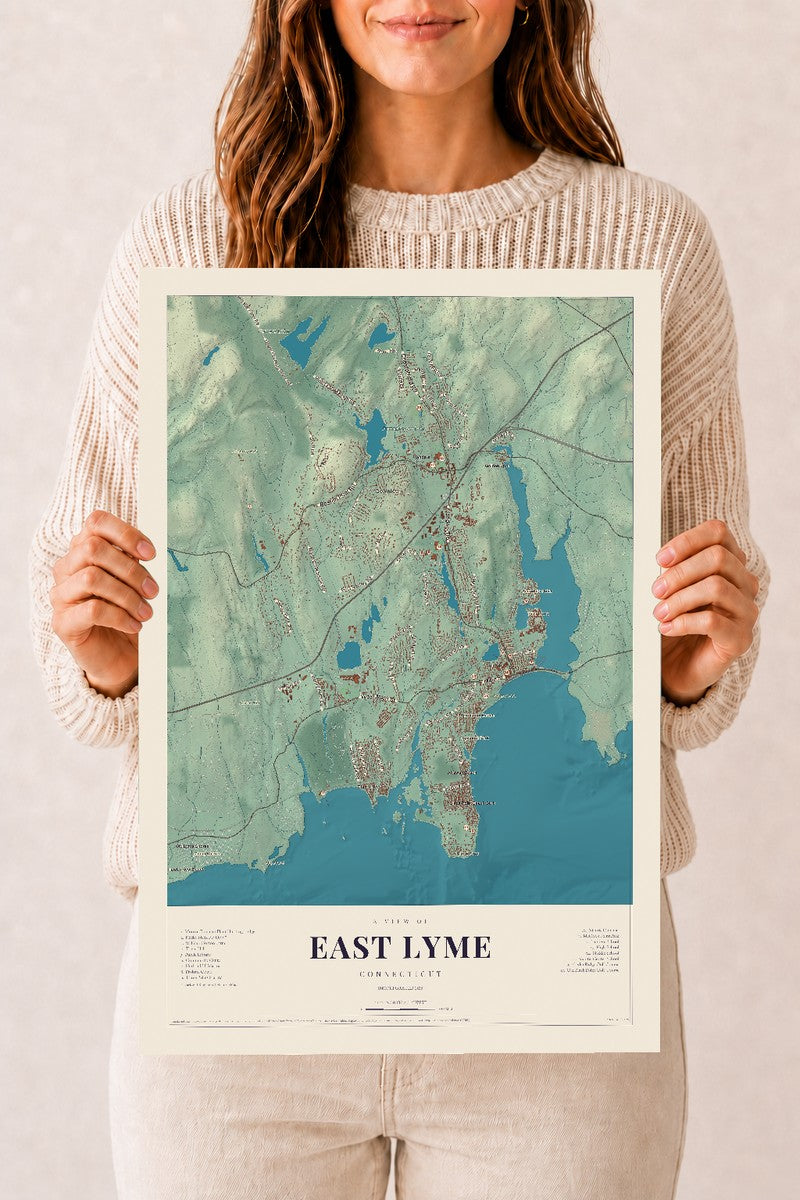 East Lyme, Connecticut map print, 12" x 18", Archival Matte Print