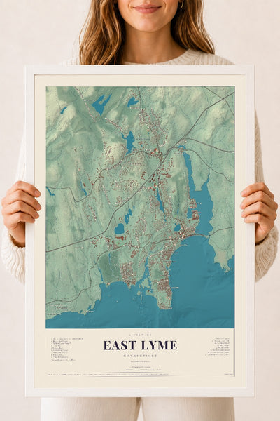 East Lyme, Connecticut map print, 18" x 24", W/ White Ayous Wood Frame