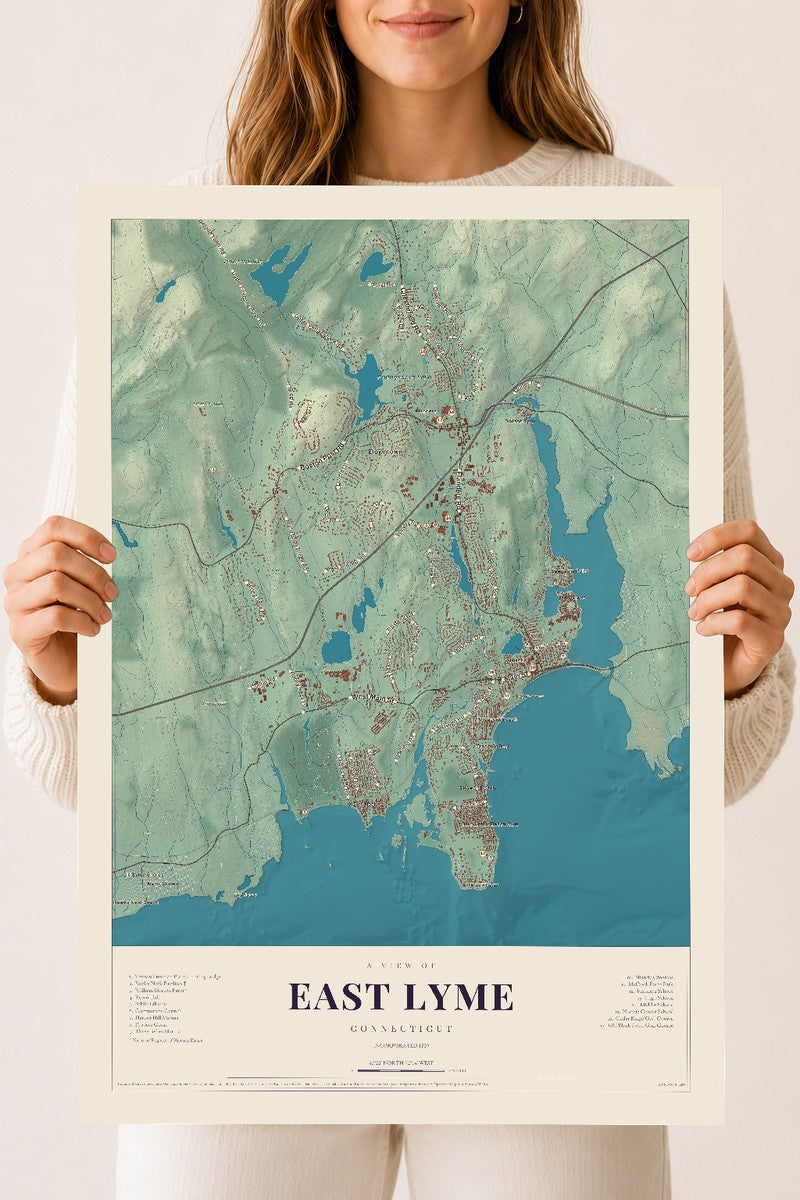 East Lyme, Connecticut map print, 18" x 24", Archival Matte Print