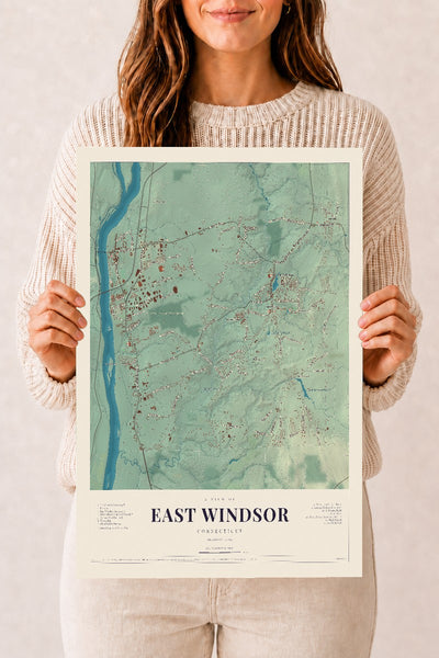 East Windsor, Connecticut map print, 12" x 18", Archival Matte Print