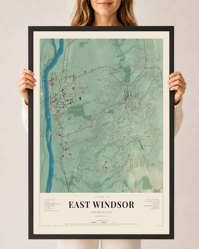 East Windsor, Connecticut map print, 24" x 36", W/ Black Ayous Wood Frame