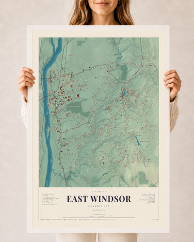 East Windsor, Connecticut map print, 24" x 36", W/ White Ayous Wood Frame