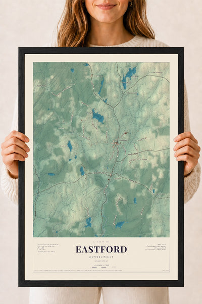 Eastford, Connecticut map print, 18" x 24", W/ Black Ayous Wood Frame