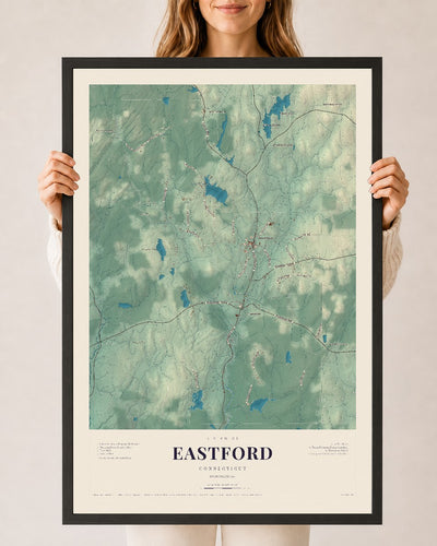 Eastford, Connecticut map print, 24" x 36", W/ Black Ayous Wood Frame