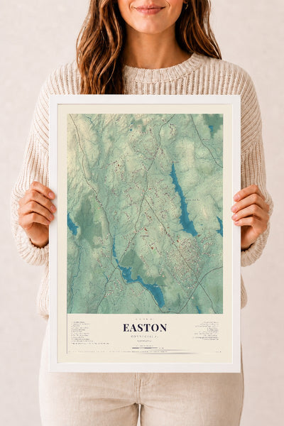 Easton, Connecticut map print, 12" x 18", W/ White Ayous Wood Frame