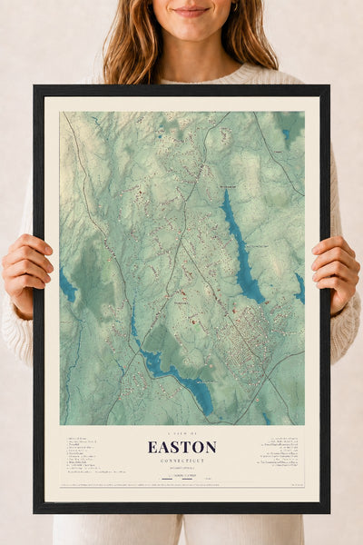 Easton, Connecticut map print, 18" x 24", W/ Black Ayous Wood Frame