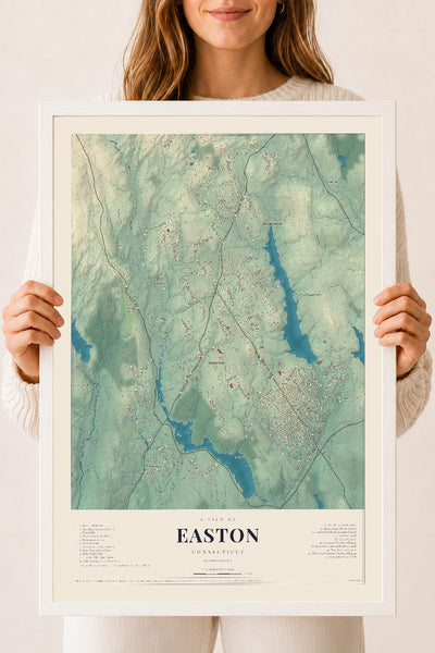 Easton, Connecticut map print, 18" x 24", W/ White Ayous Wood Frame