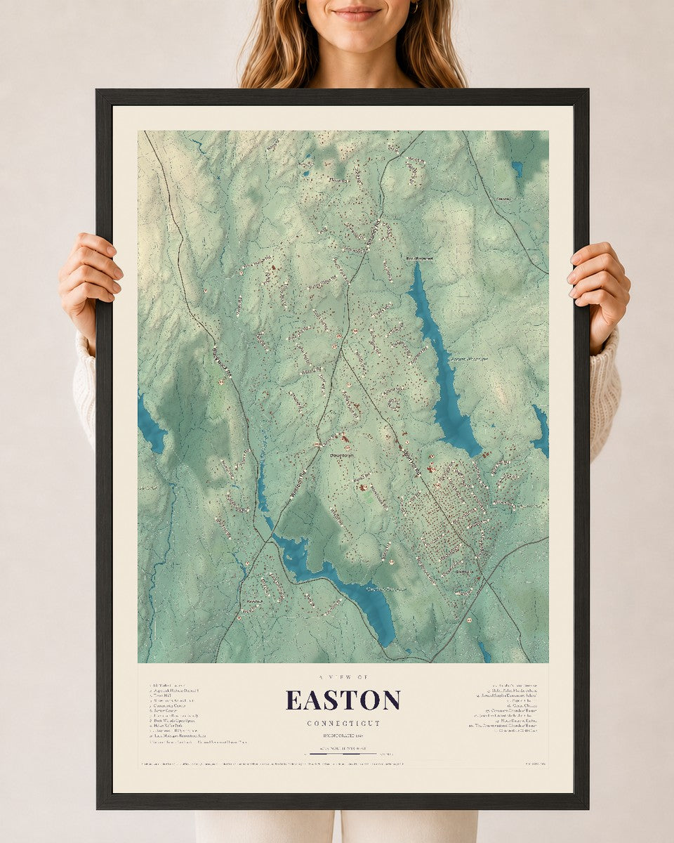Easton, Connecticut map print, 24" x 36", W/ Black Ayous Wood Frame