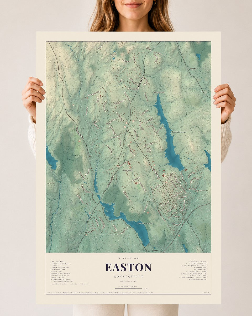Easton, Connecticut map print, 24" x 36", Archival Matte Print