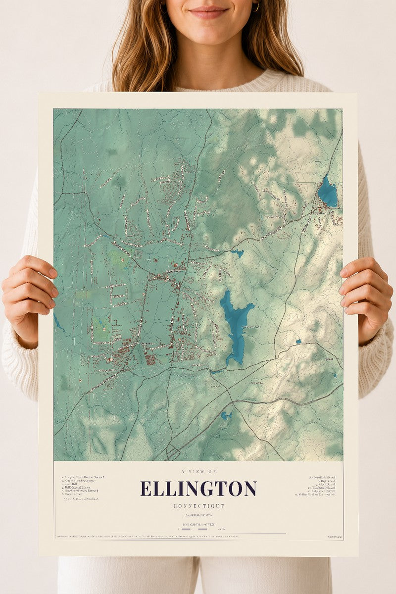 Ellington, Connecticut map print, 18" x 24", Archival Matte Print