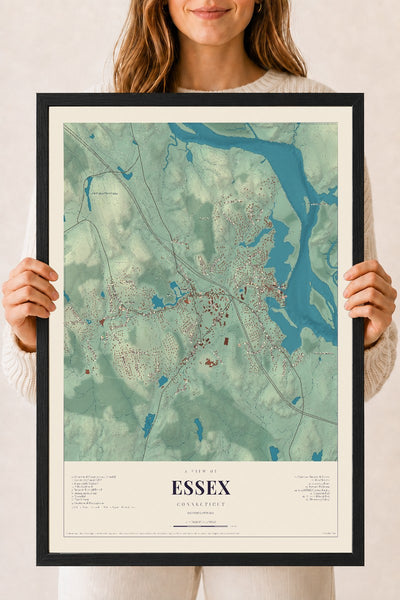 Essex, Connecticut map print, 18" x 24", W/ Black Ayous Wood Frame