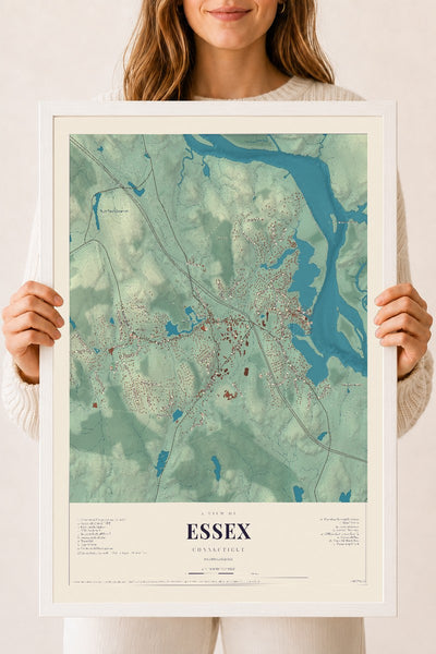 Essex, Connecticut map print, 18" x 24", W/ White Ayous Wood Frame