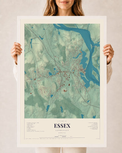 Essex, Connecticut map print, 24" x 36", W/ White Ayous Wood Frame