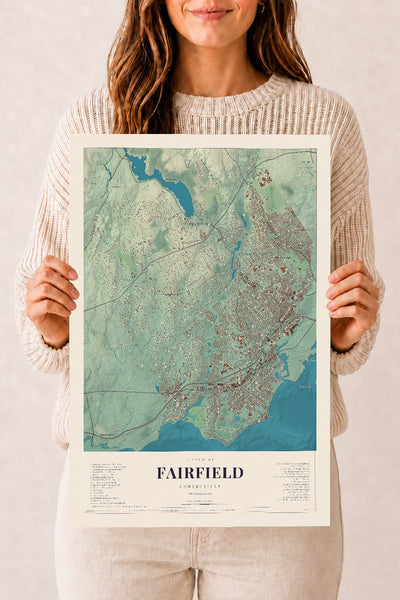 Fairfield, Connecticut map print, 12" x 18", Archival Matte Print