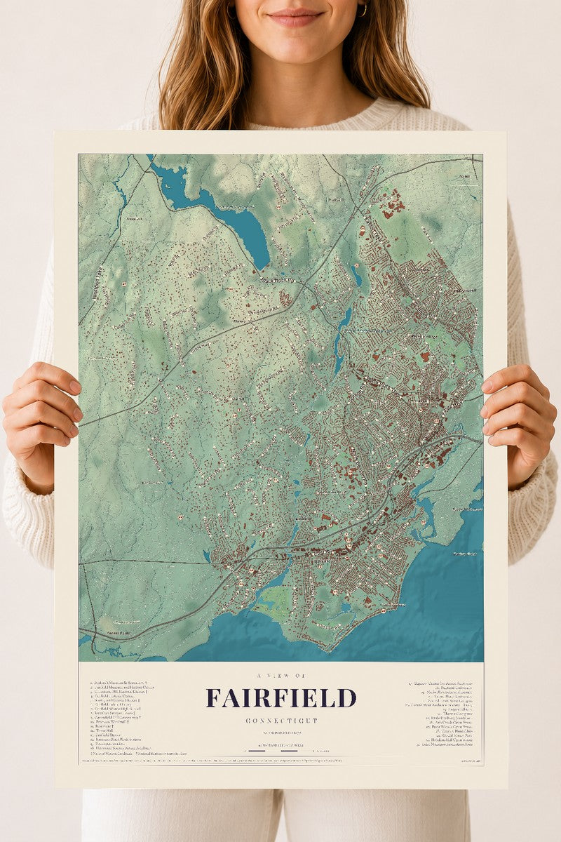 Fairfield, Connecticut map print, 18" x 24", Archival Matte Print