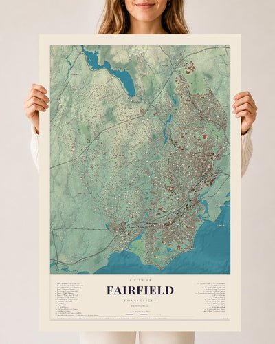 Fairfield, Connecticut map print, 24" x 36", Archival Matte Print
