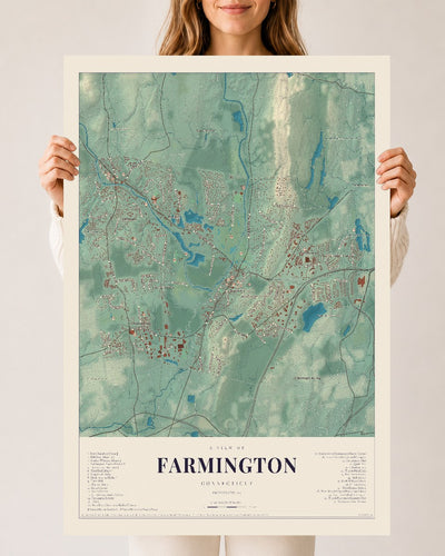 Farmington, Connecticut map print, 24" x 36", Archival Matte Print