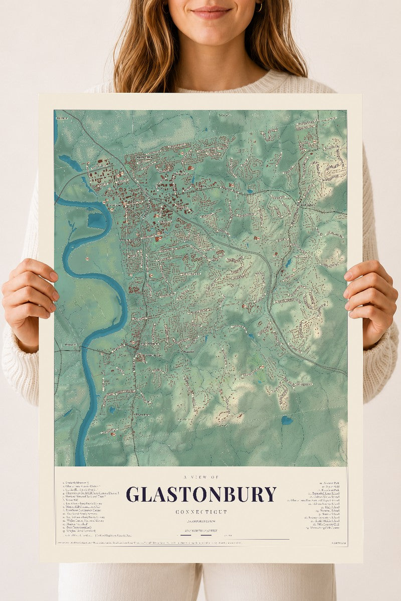 Glastonbury, Connecticut map print, 18" x 24", Archival Matte Print