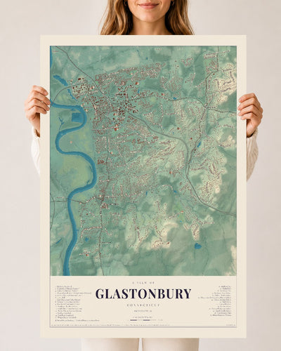 Glastonbury, Connecticut map print, 24" x 36", Archival Matte Print