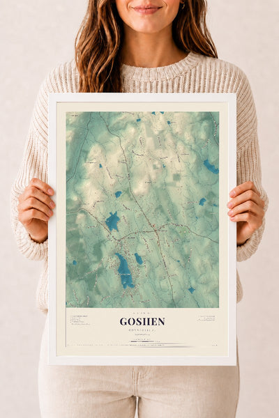 Goshen, Connecticut map print, 12" x 18", W/ White Ayous Wood Frame