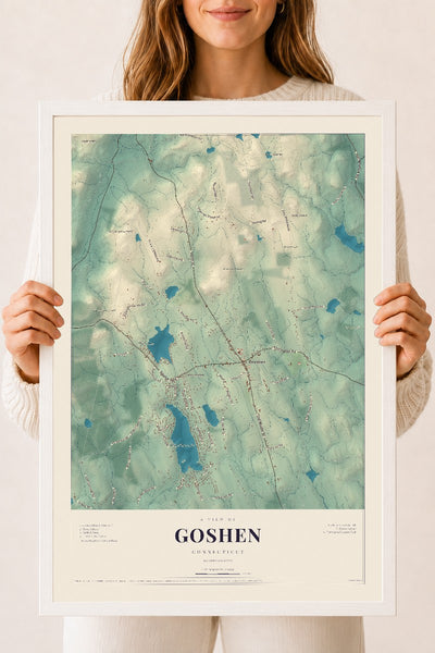 Goshen, Connecticut map print, 18" x 24", W/ White Ayous Wood Frame