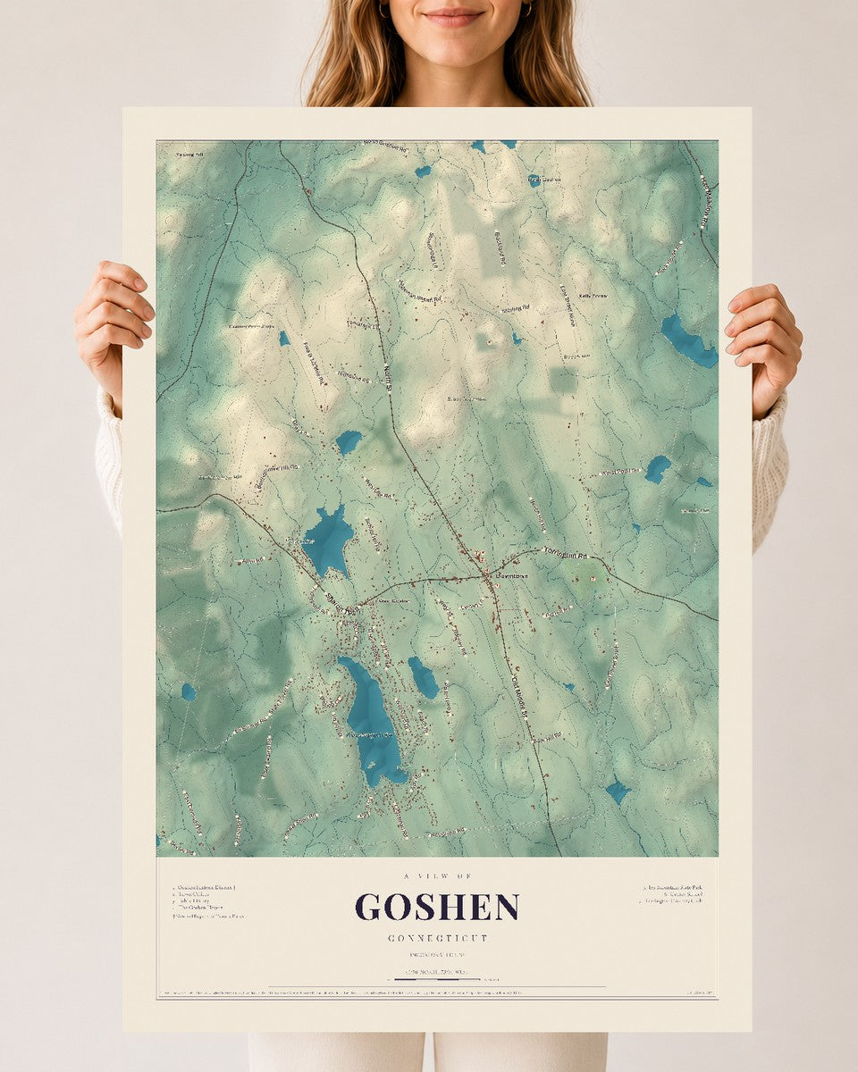 Goshen, Connecticut map print, 24" x 36", Archival Matte Print
