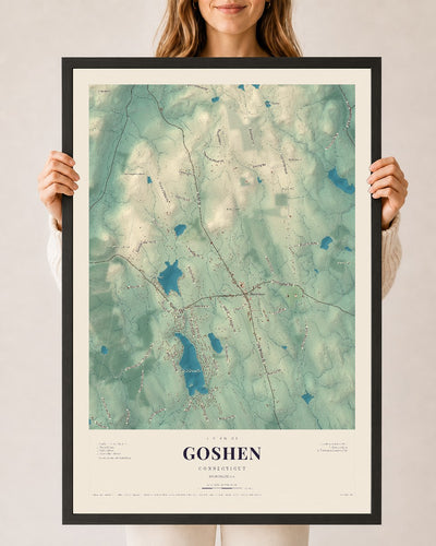 Goshen, Connecticut map print, 24" x 36", W/ Black Ayous Wood Frame