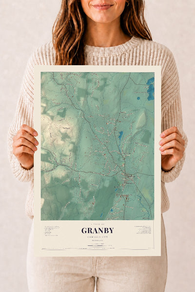 Granby, Connecticut map print, 12" x 18", Archival Matte Print
