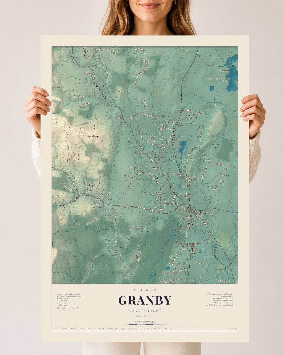Granby, Connecticut map print, 24" x 36", Archival Matte Print